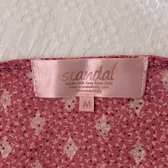 Scandal Italy Ordell Lurex Diamond Print Tiered Boho Mini Dress Long SL M Pink - Picture 11 of 11